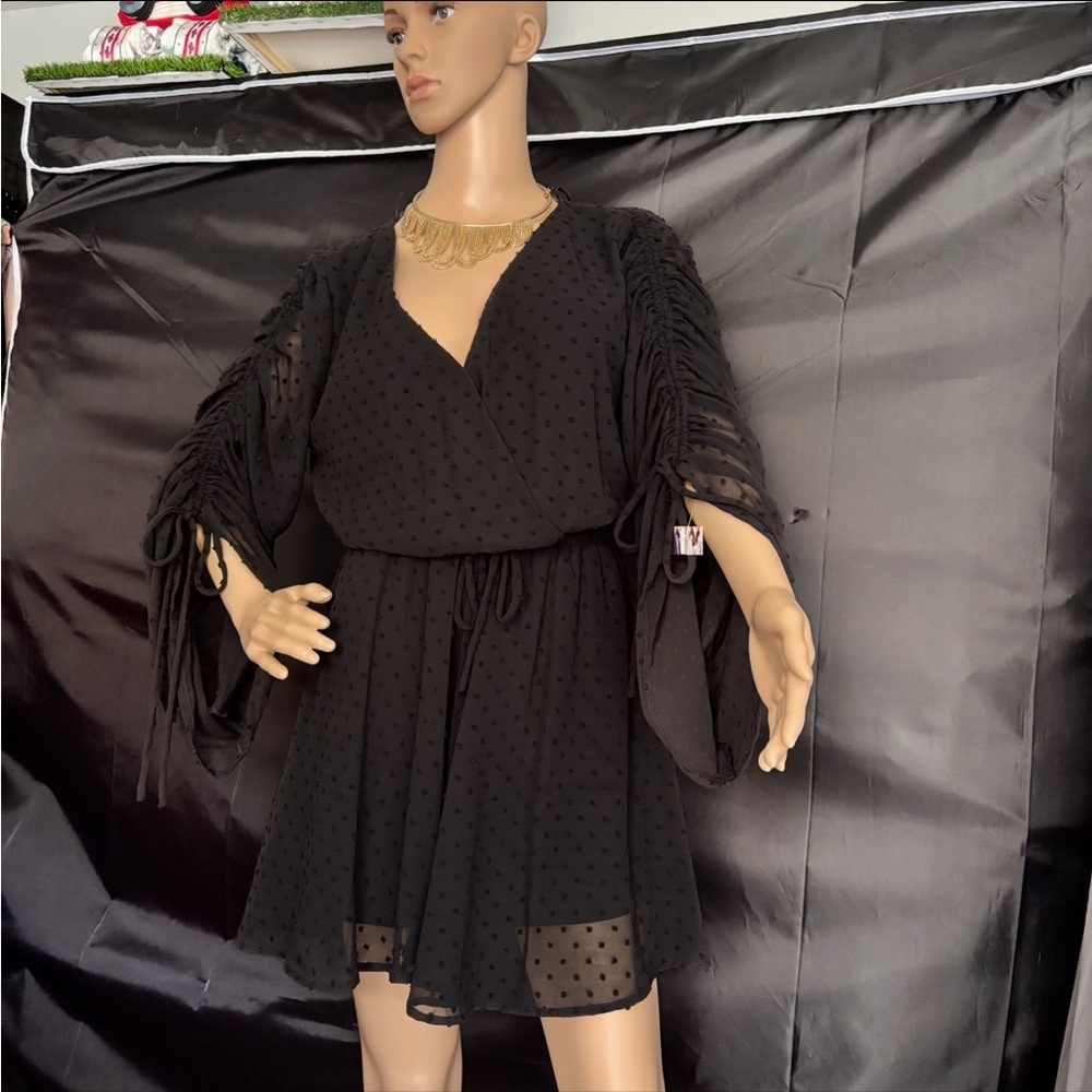 FAVLUX Black V-Neck Jumpsuit with Bell Sleeves